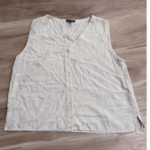 EILEEN FISHER Linen Blend V Neck Sleeveless Button Front silk Top  Size L x2